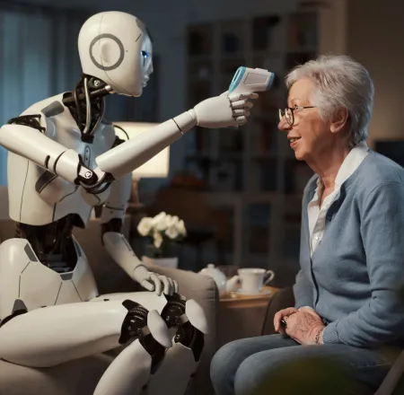 Robot taking temperature of human